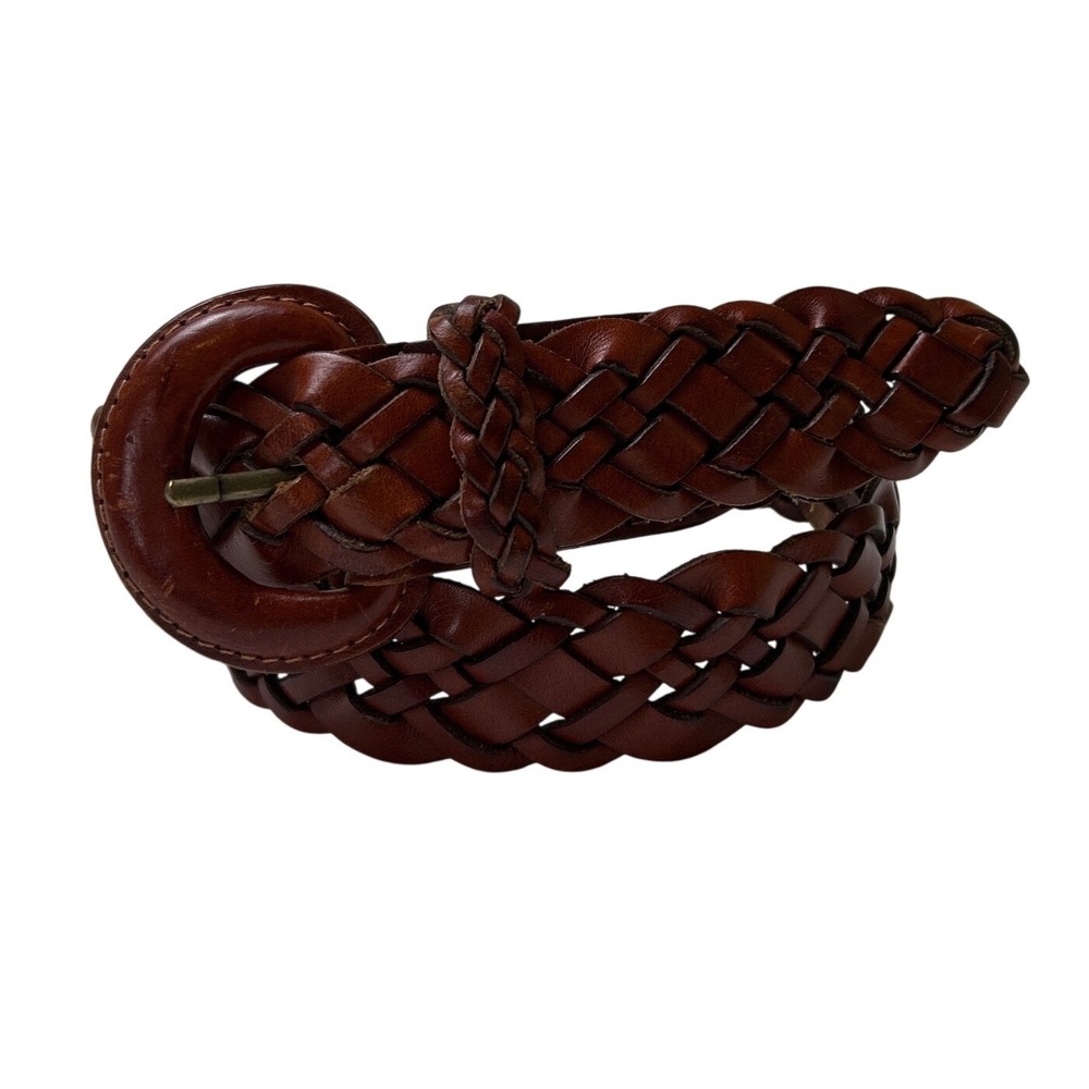 Omega Womens Vintage Braided Woven Leather Belt Size Large Brown Boho Equestrian